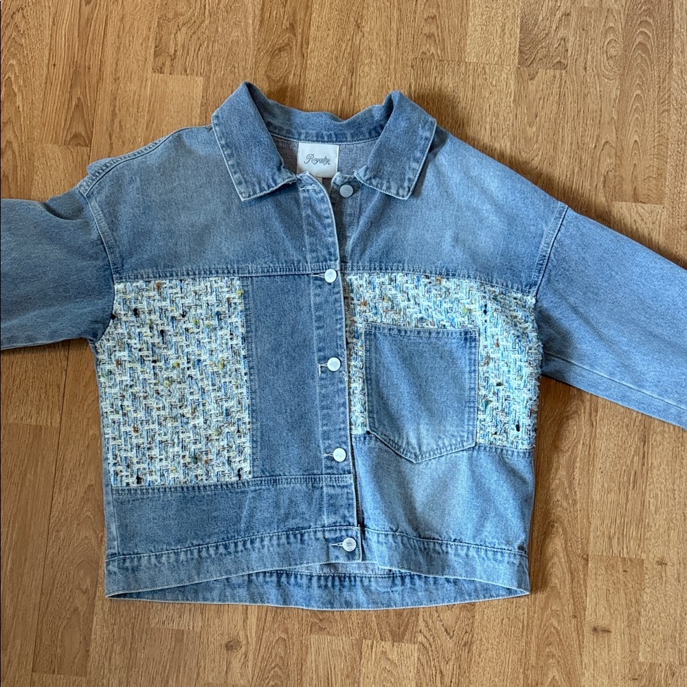 Royalty Denim Jacket with Tweed Details - slight sparkle